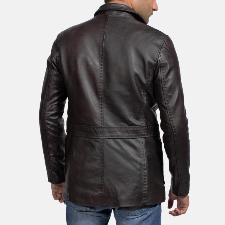 Mens Wine Black Leather Blazer 3-1491466613197
